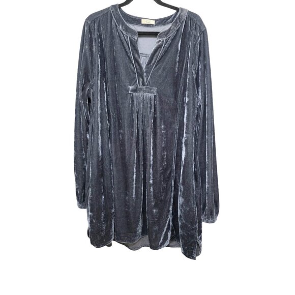 Easel Velvet Tunic Dress Long Sleeve Loose Fit Soft Material Size XL Charcoal G - Picture 1 of 8